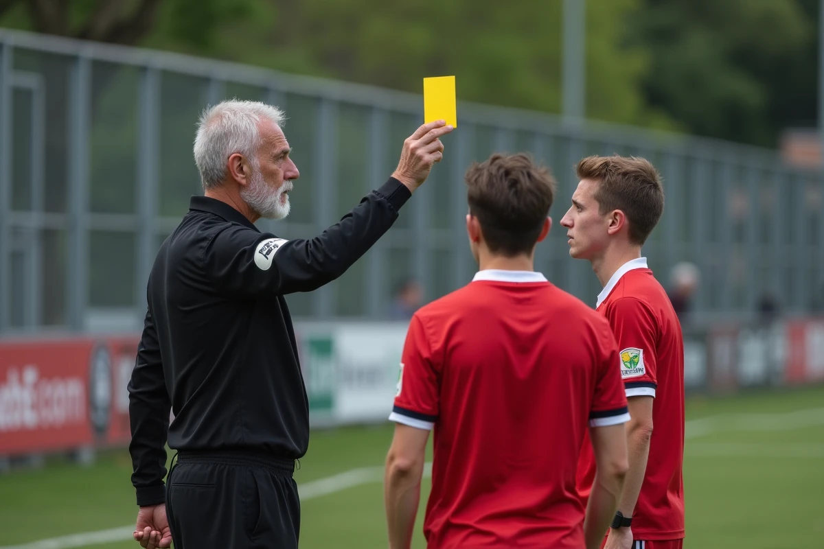 Arbitre montrant un carton jaune à un joueur de football