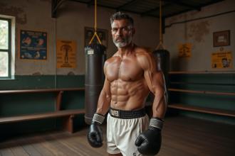 Boxeur masculin vintage dans un gymnase ancien