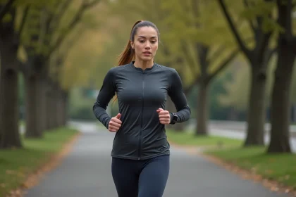 Coureuse consultant sa montre GPS pour adapter son allure en min/km lors d'un entraînement en ville