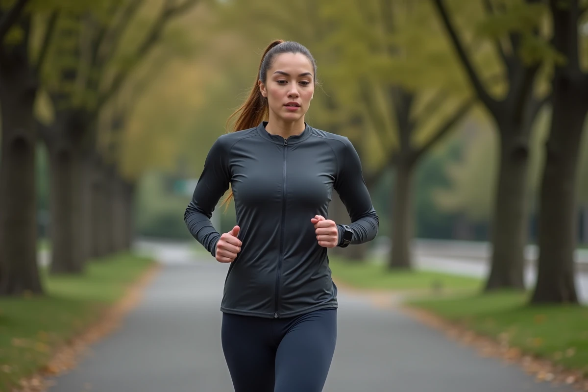 Coureuse consultant sa montre GPS pour adapter son allure en min/km lors d'un entraînement en ville