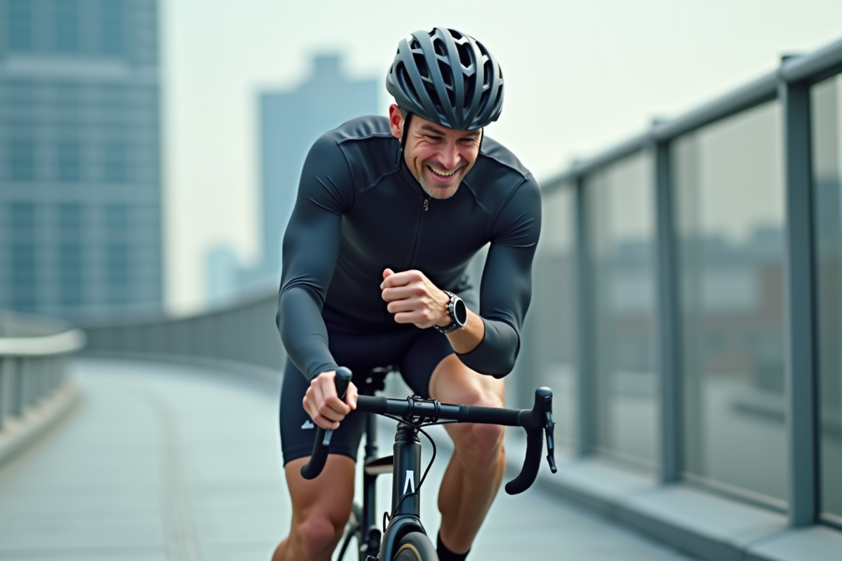Homme en vélo sur un toit urbain ensoleille