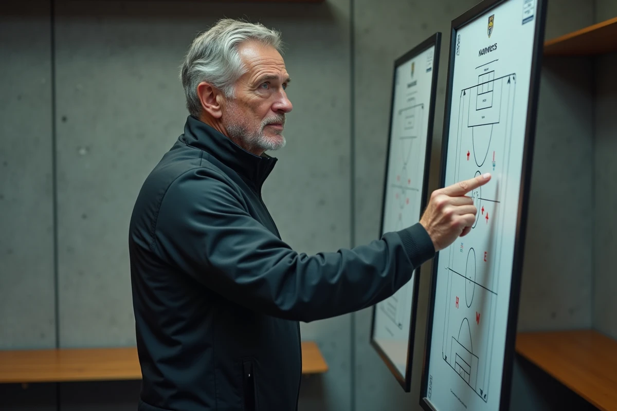 Entraîneur du FC Nantes analysant la tactique dans le vestiaire avant la saison 2026