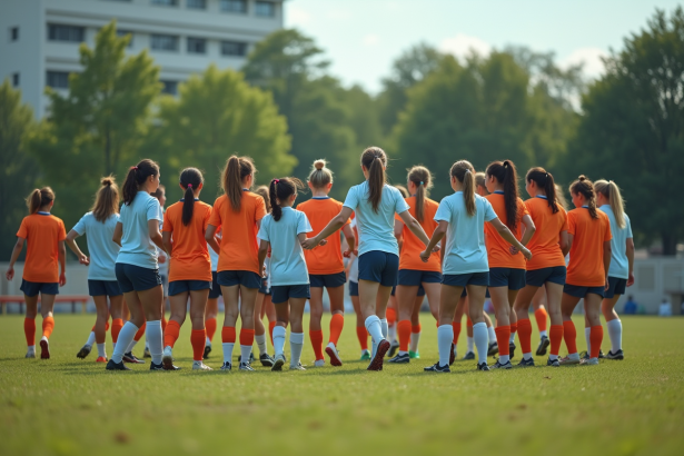 Groupe de jeunes sportifs célébrant un but en football