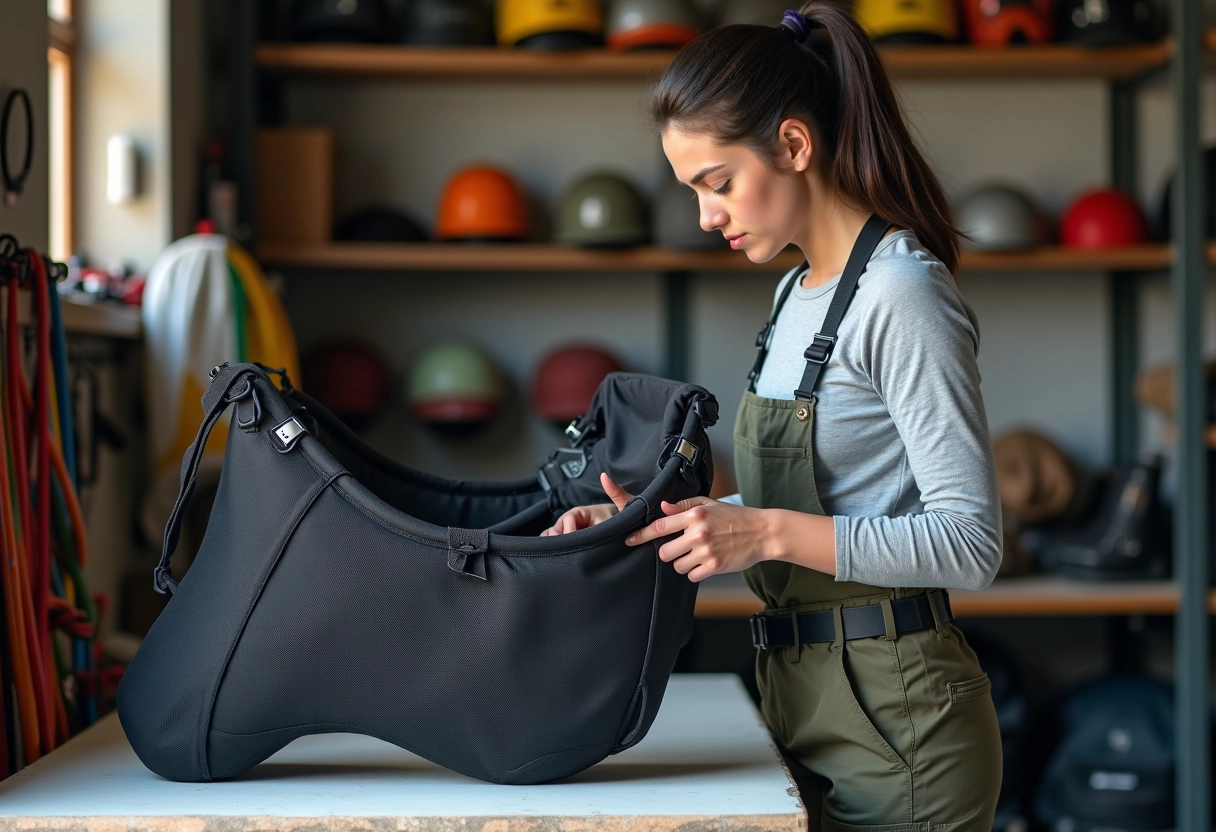 Femme vérifiant les sangles d