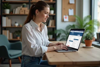 Femme au bureau utilisant un ordinateur portable
