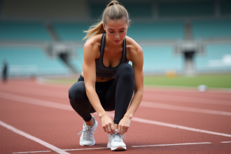 Jeune femme sportive en pleine préparation course