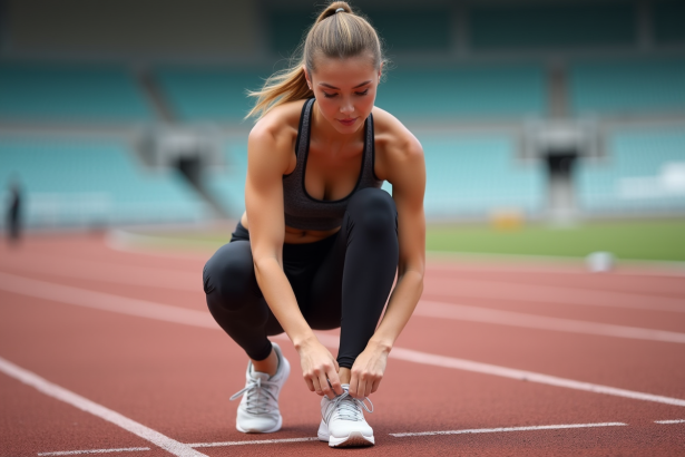 Jeune femme sportive en pleine préparation course
