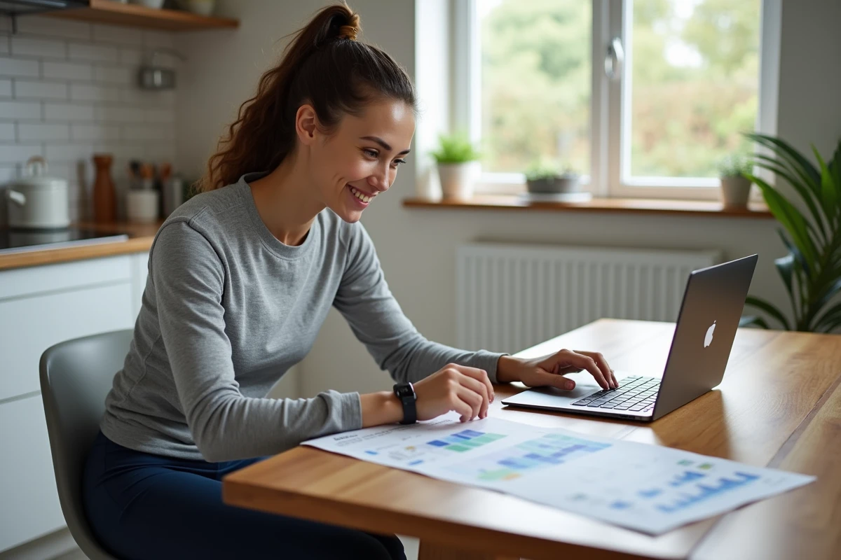 Femme lisant un graphique de course à la maison