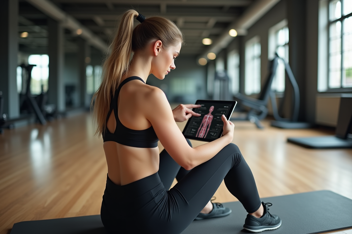 Jeune femme pointant son dos sur une tablette