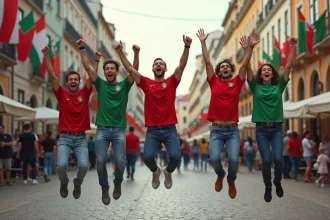 Jeunes portugais en célébration lors d'un match de handball à Lisbonne