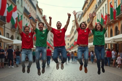 Jeunes portugais en célébration lors d'un match de handball à Lisbonne