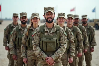 Groupe de soldats divers en uniforme camouflage en extérieur
