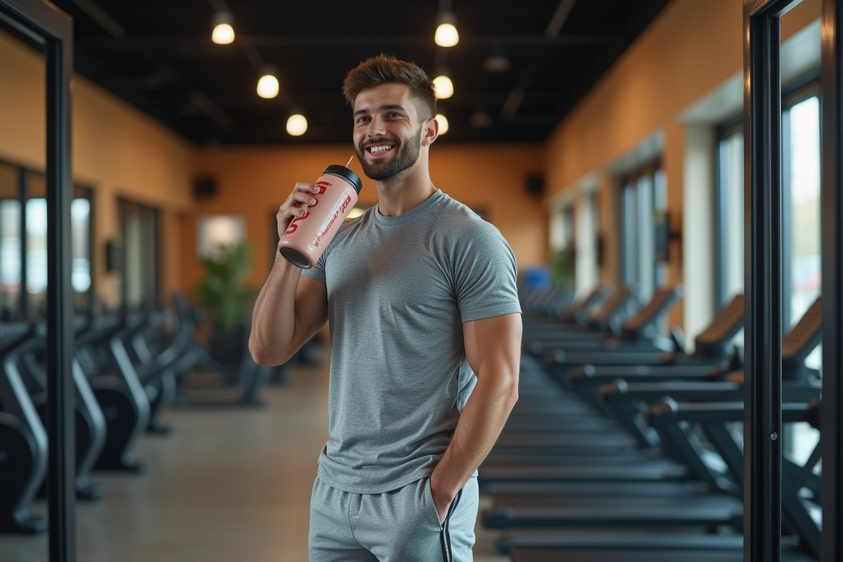 Jeune homme buvant un shake à l