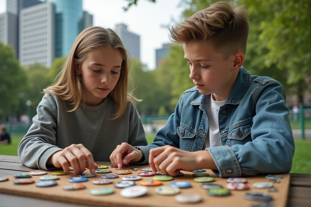 Adolescents collant des badges de logos de clubs de football