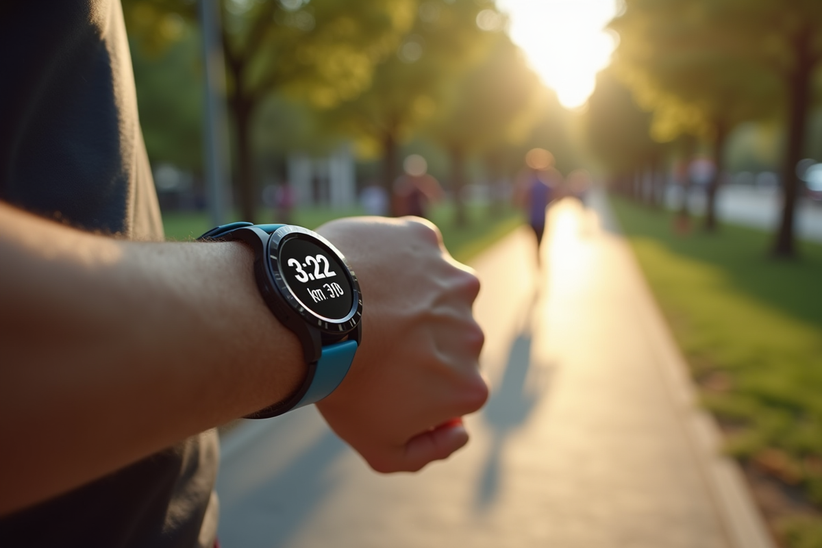 Gros plan sur une montre de sport affichant 3,22 km