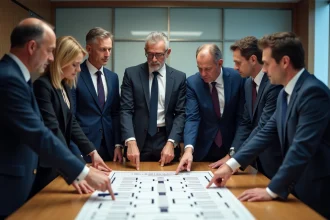 Groupe de professionnels examinant un tableau Coupe de France
