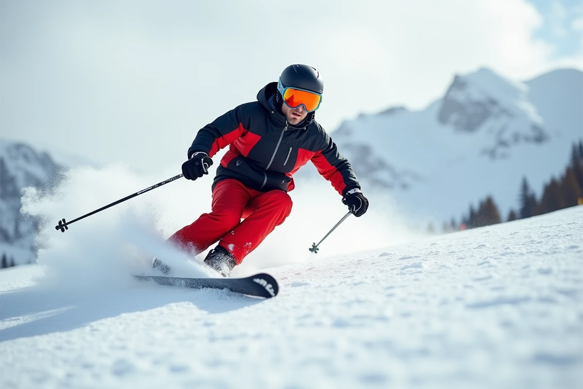 Skieur expert effectuant un virage serré sur une piste raide d'une station alpine française